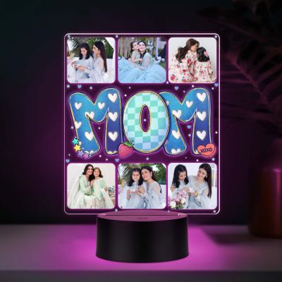Personalized Mom Collage Photo Frame LED Lamp with Multicolored Light & USB Powered